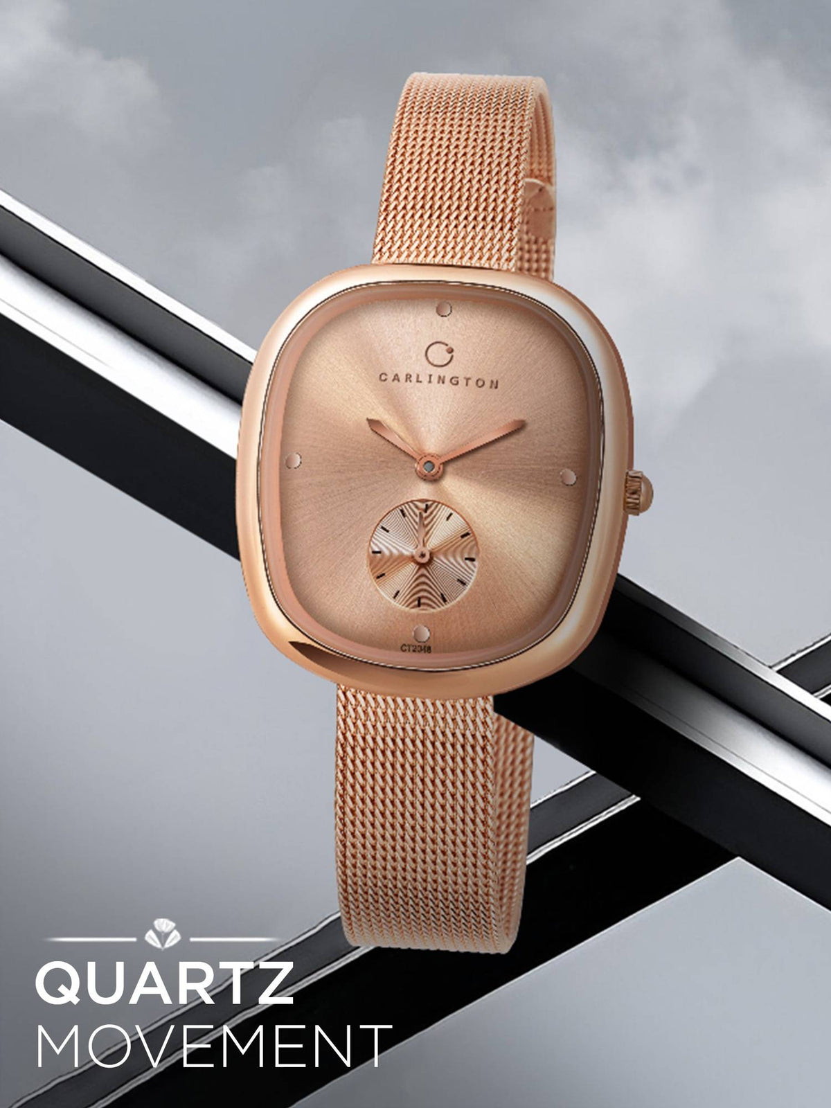 Women Rose Gold Stainless Steel Square Dial Watch (Iconic 2048 Roseblack) | W92 - view 11