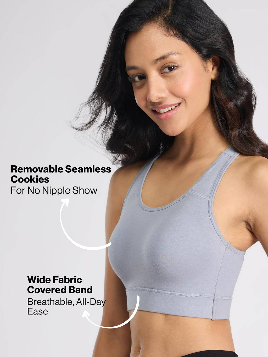 Cotton Slip-On Sports Bra with Moulded Removable Cups for Yoga & Walking NYK059 Black | sb09 - view 56