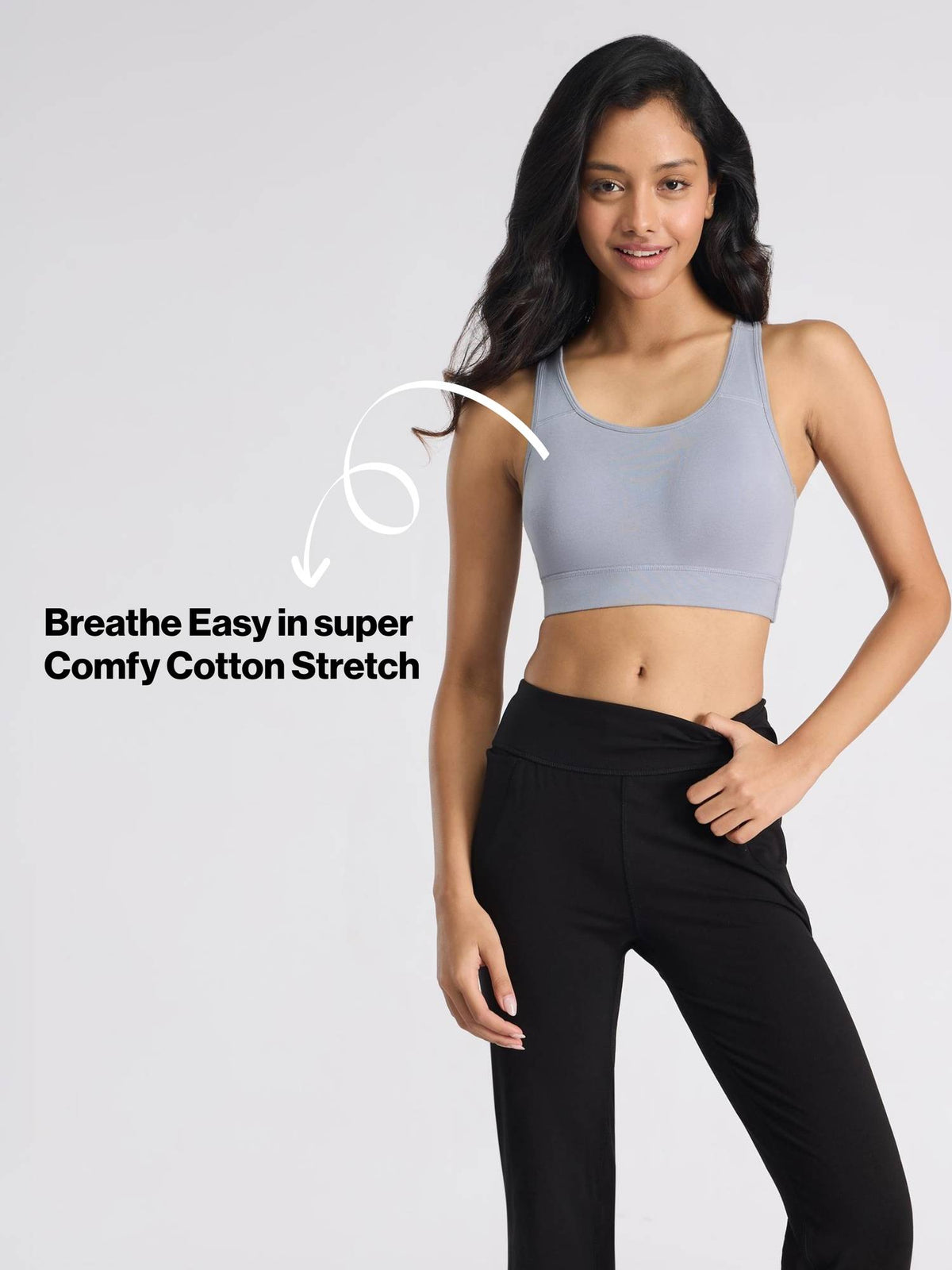 Everyday Cotton Sports Bra with Moulded Removable Cups for Walking& Yoga NYK059 Blue | sb09 - view 6