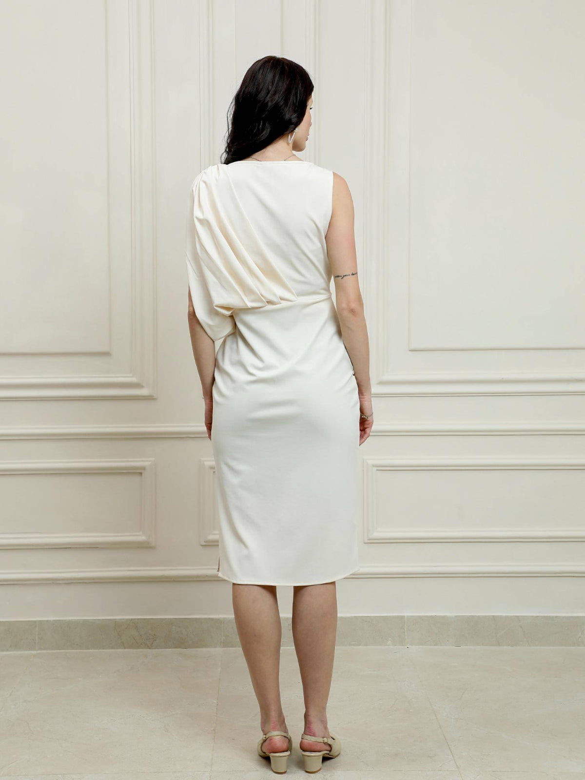 Maroon Draped Solid Knee Length Dress | D56 - view 14