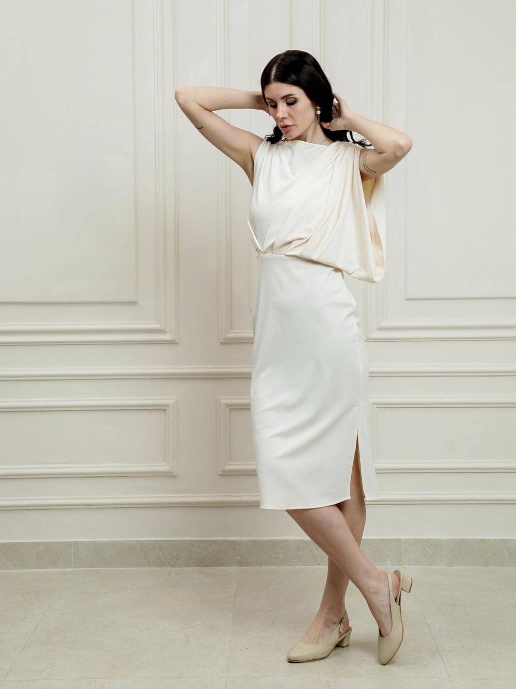 Maroon Draped Solid Knee Length Dress | D56 - view 15