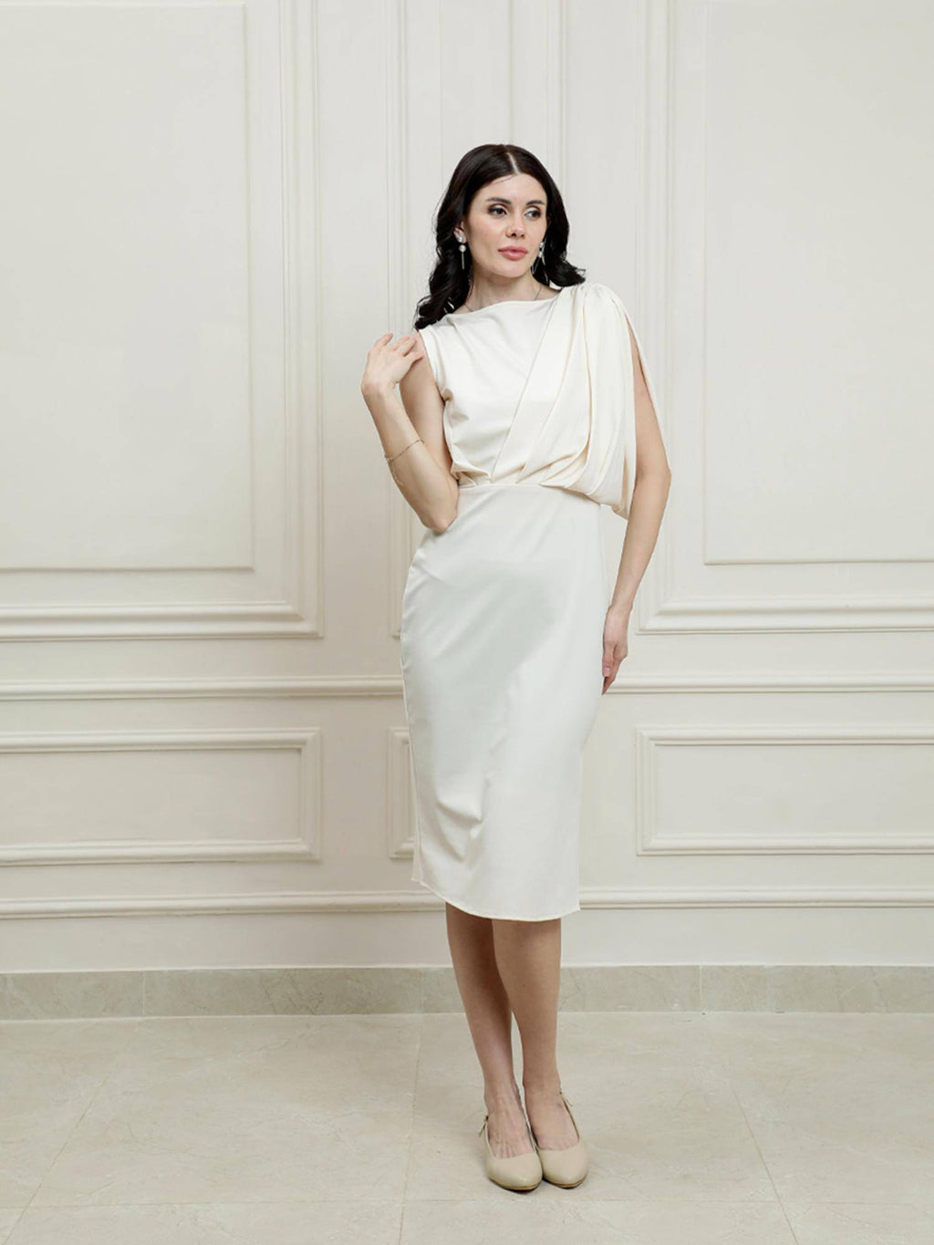 Maroon Draped Solid Knee Length Dress | D56 - view 18