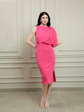 Maroon Draped Solid Knee Length Dress | D56 - view 7
