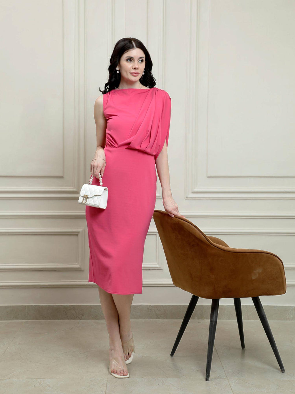 Maroon Draped Solid Knee Length Dress | D56 - view 12