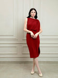 Maroon Draped Solid Knee Length Dress | D56 - view 1