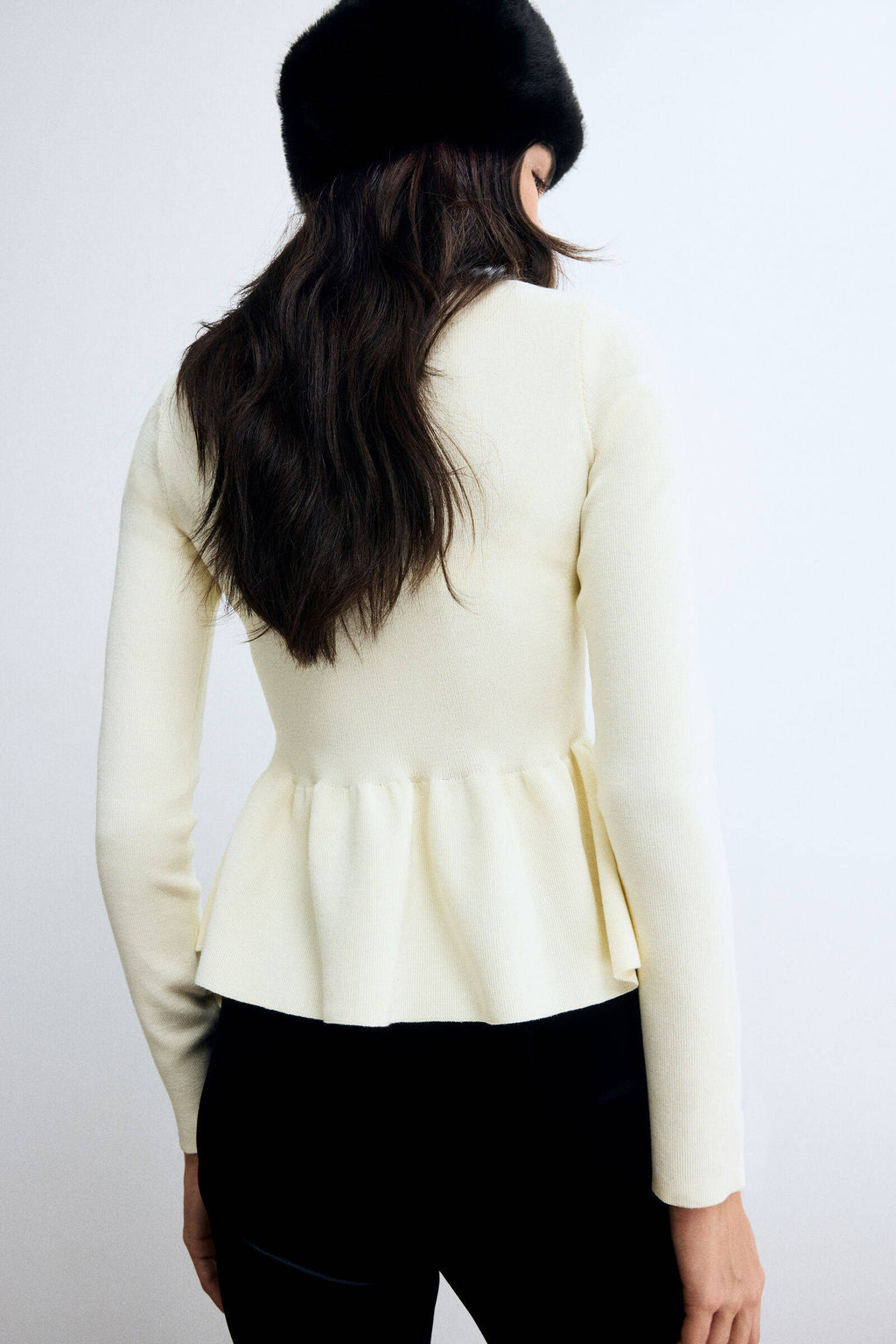 Women White Knitted Peplum Top | pt51 - view 4