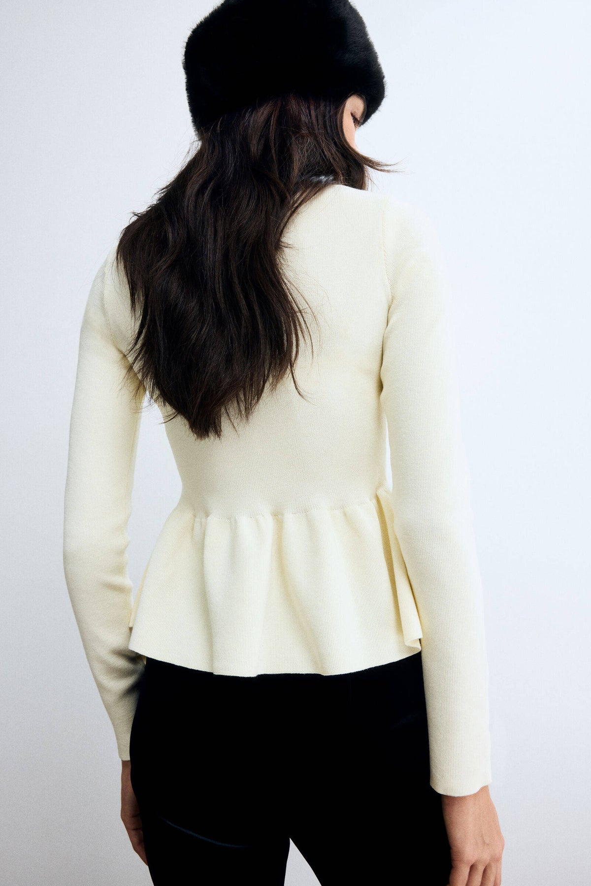 Women White Knitted Peplum Top | pt51 - view 4