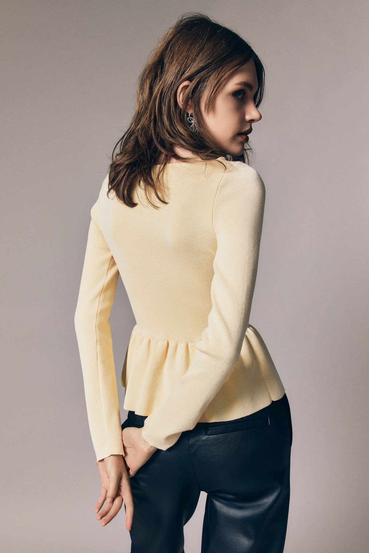 Women Yellow Knitted Peplum Top | pt51 - view 4