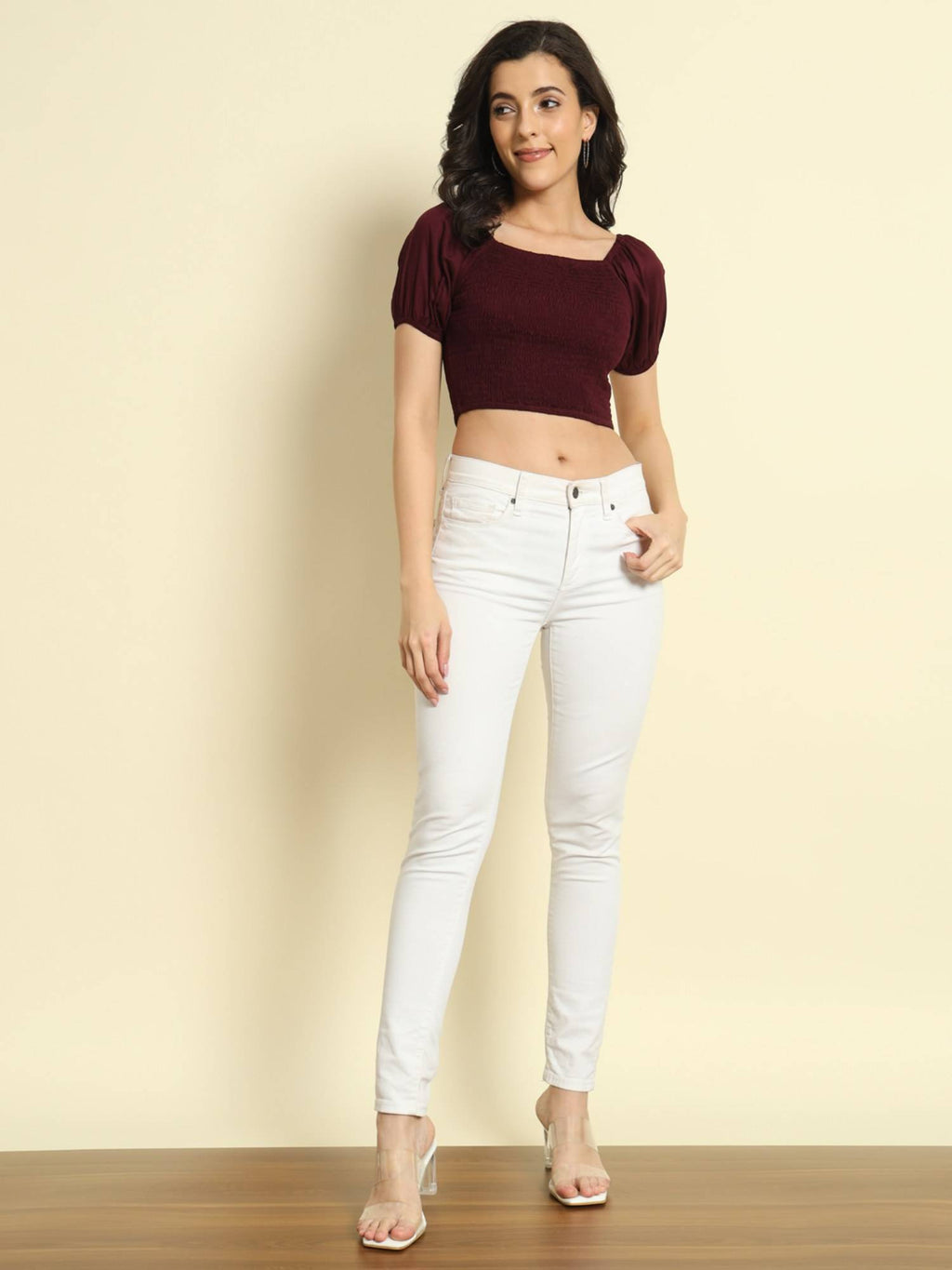 Wine Smocking Crop Top | CT61 - view 3