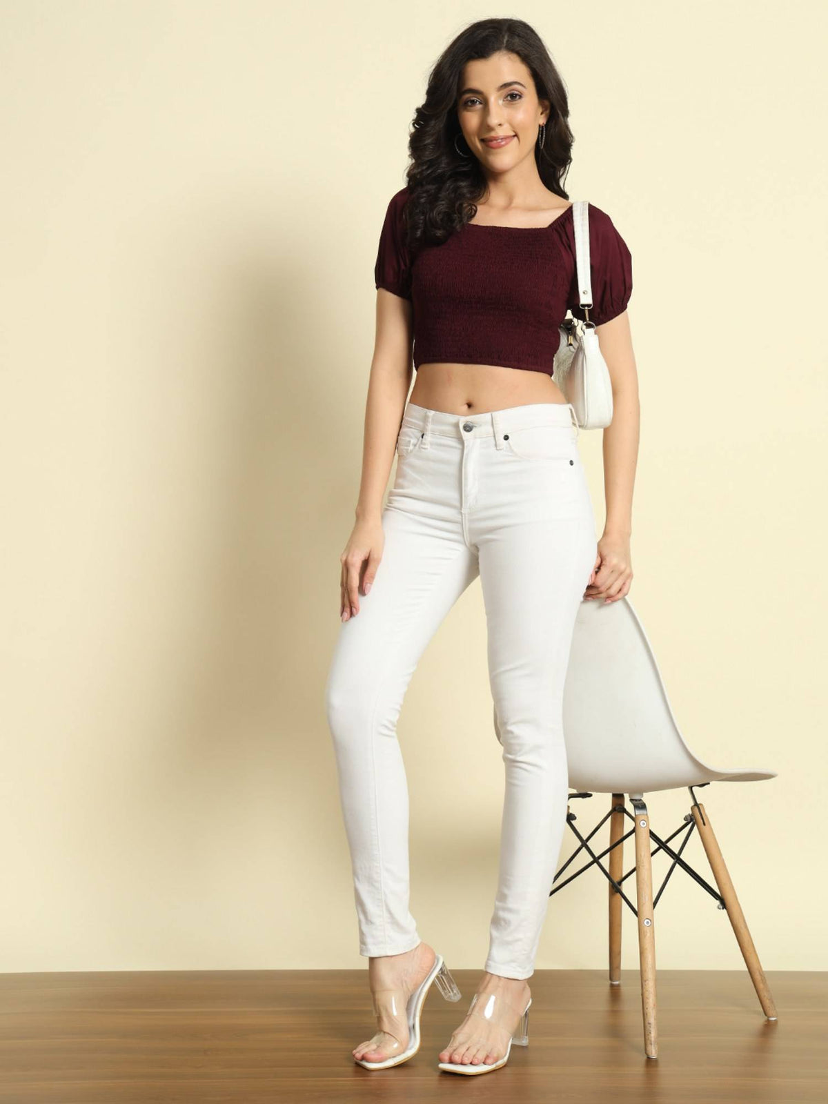 Wine Smocking Crop Top | CT61 - view 7