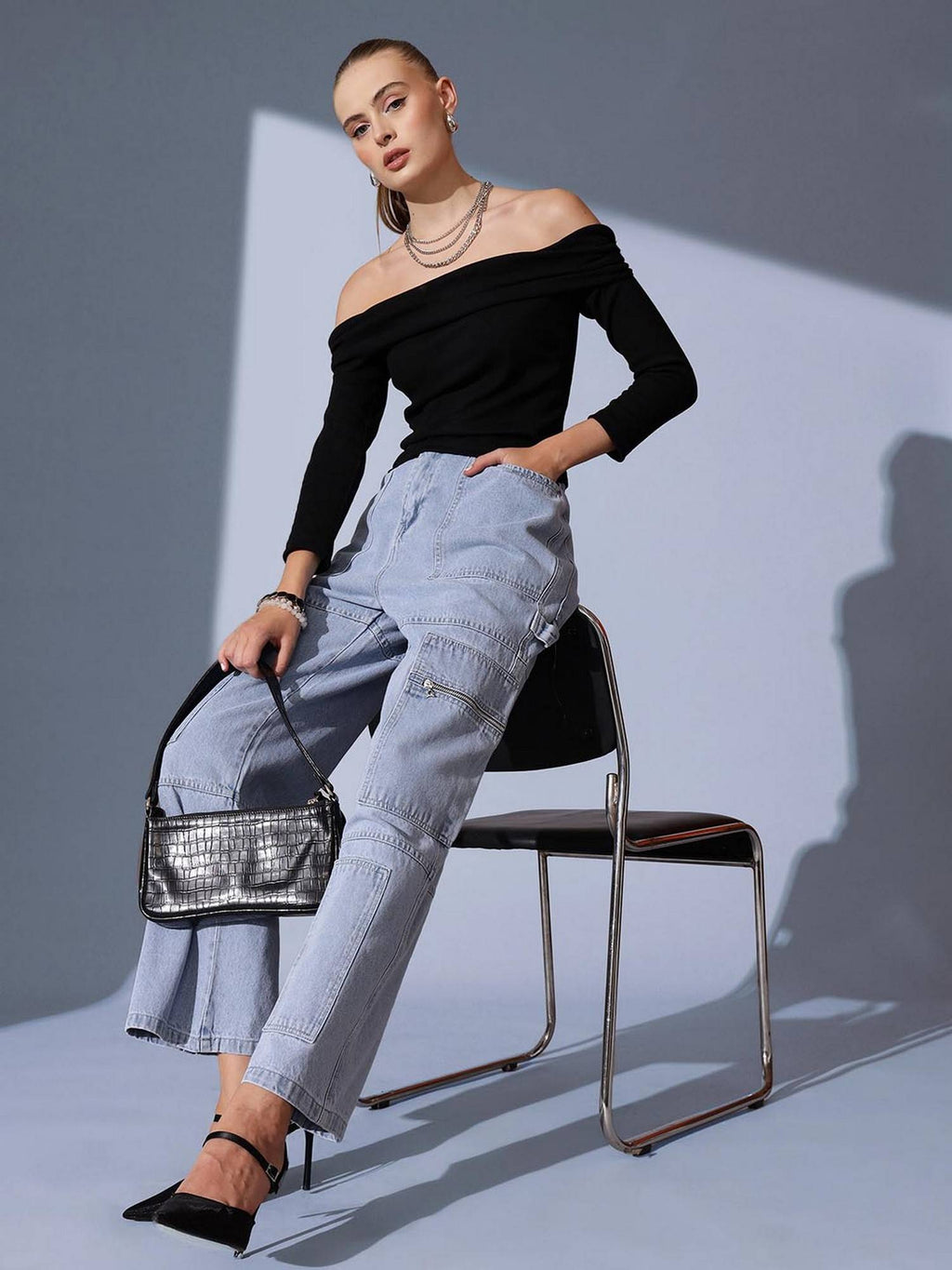 Blue Wide Leg Cargo Jean | ST23 - view 4