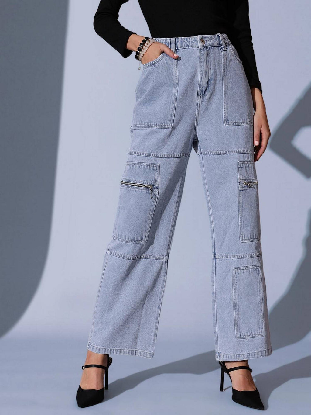 Blue Wide Leg Cargo Jean | ST23 - view 1