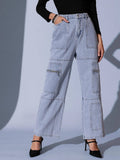 Blue Wide Leg Cargo Jean | WL90 - view 1