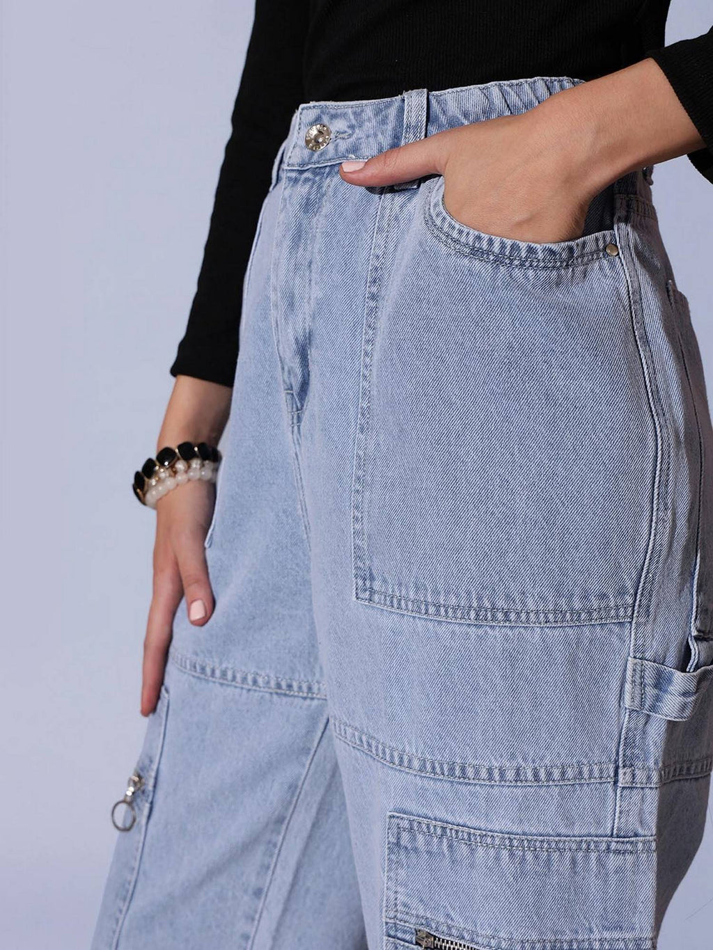 Blue Wide Leg Cargo Jean | ST23 - view 5