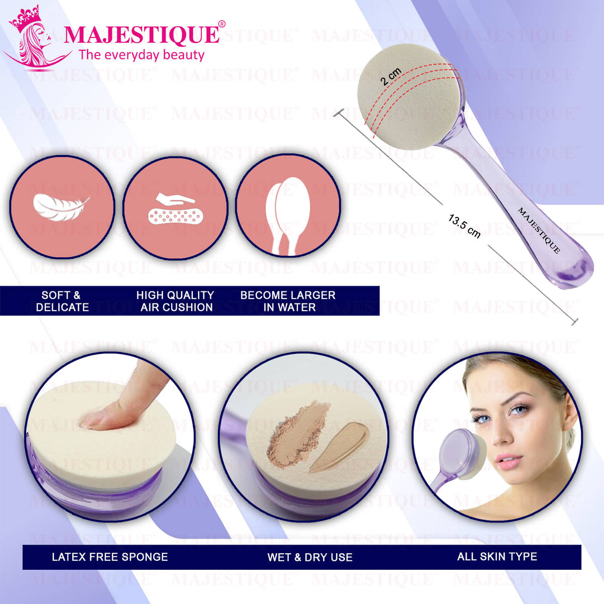Makeup Puff With Handle, Latex Dry Wet Dual-Purpose Face Sponge - Color May Vary | C83 - view 2