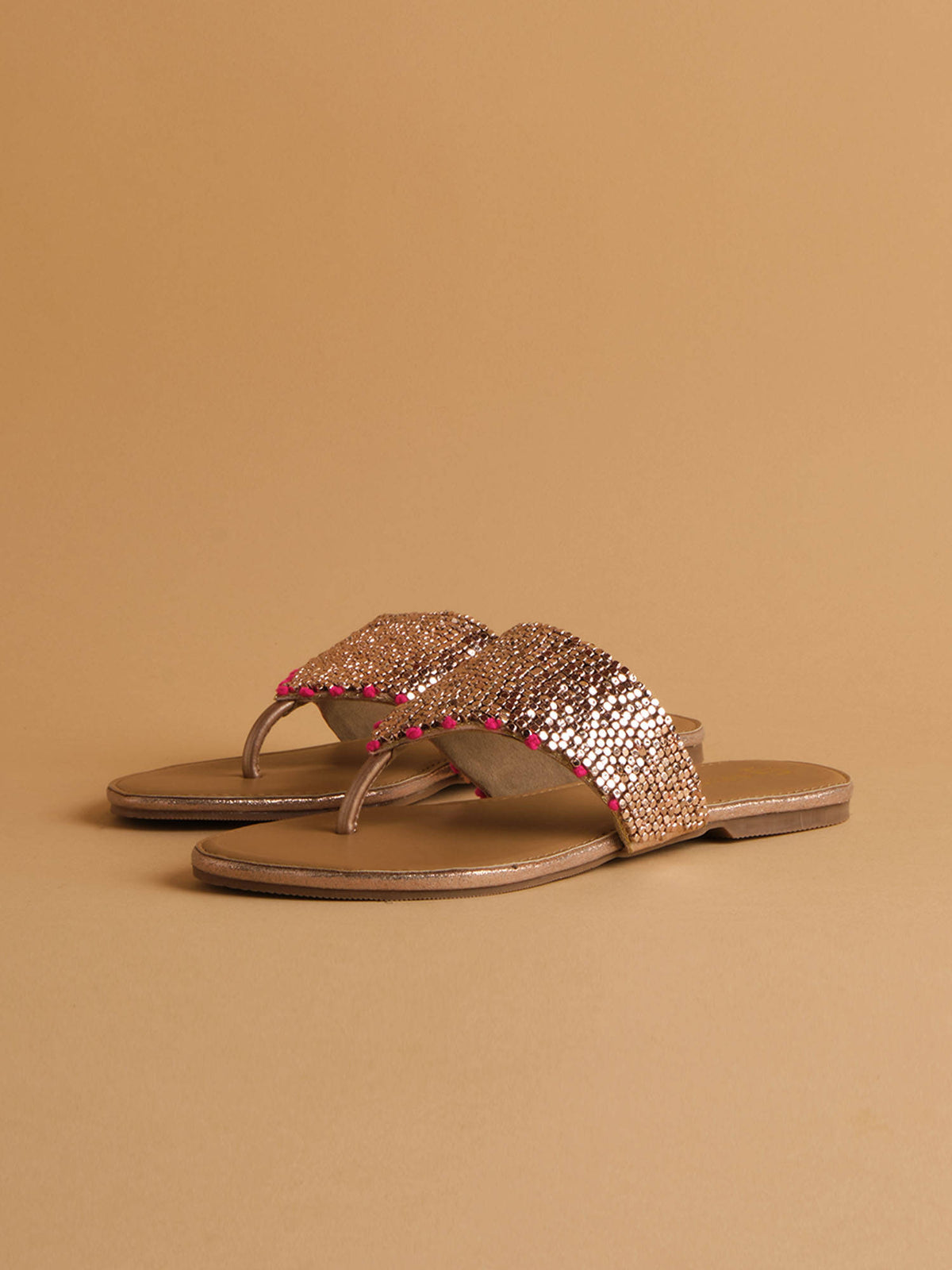 Embellished Rosegold Aimee Flats | F61 - view 1