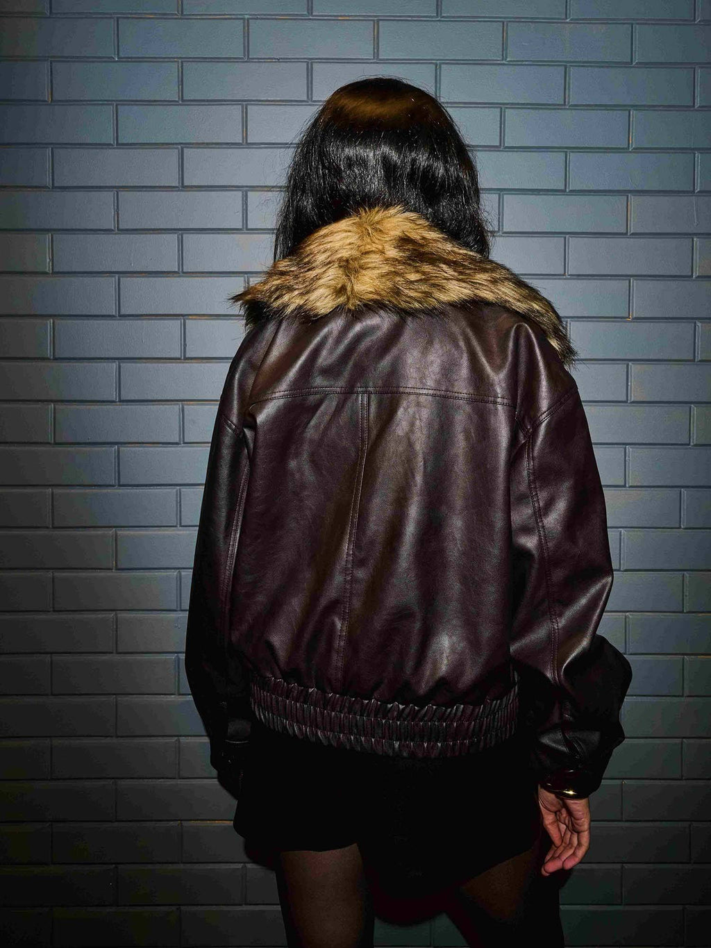Brown Faux Leather Fur Collar Jacket | JC78 - view 2