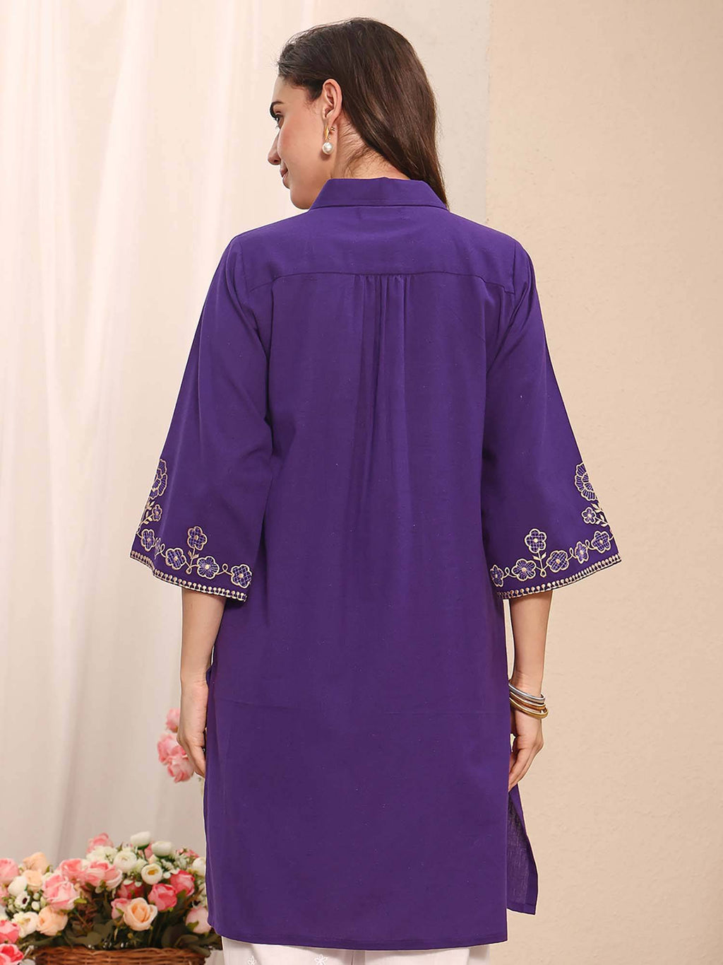 Blue Floral Embroidered Kurta | U3S - view 10
