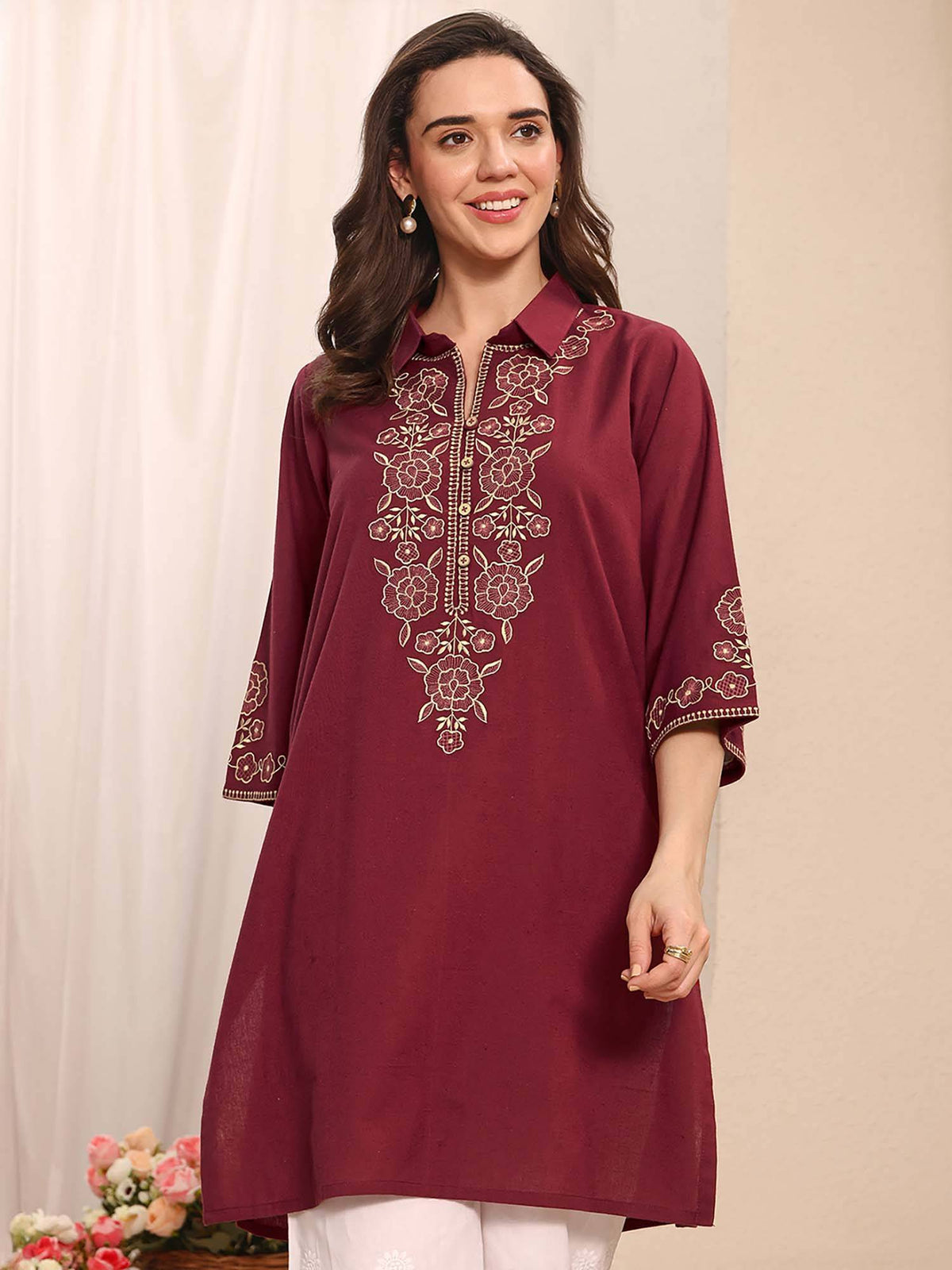 Blue Floral Embroidered Kurta | U3S - view 13