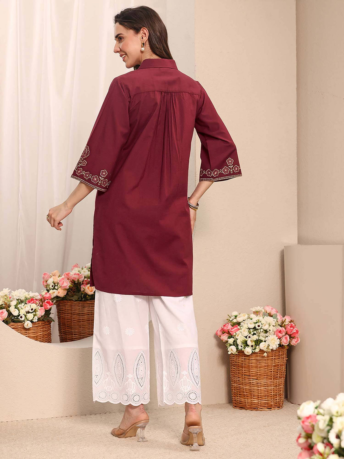 Blue Floral Embroidered Kurta | U3S - view 16