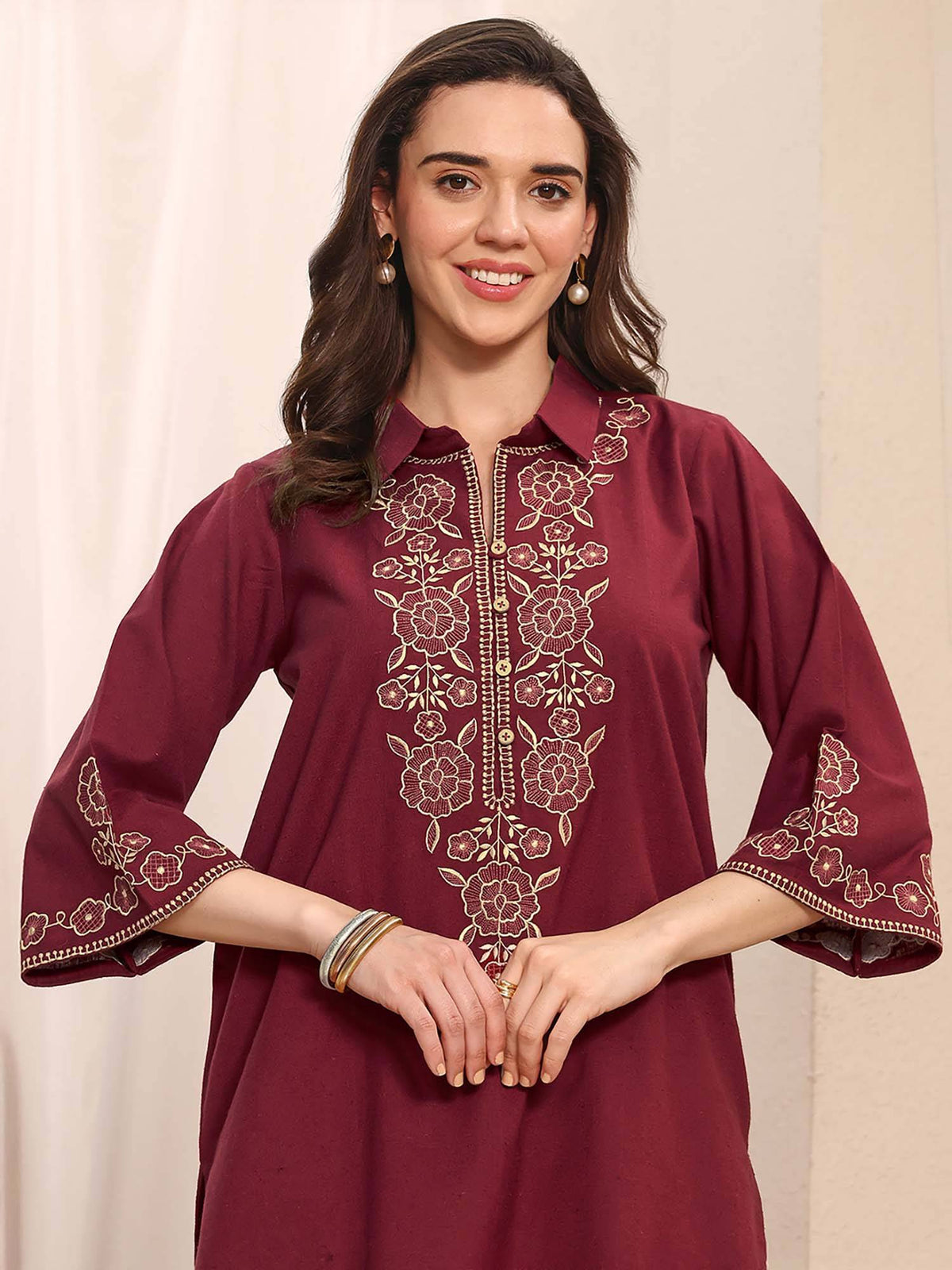 Blue Floral Embroidered Kurta | U3S - view 17