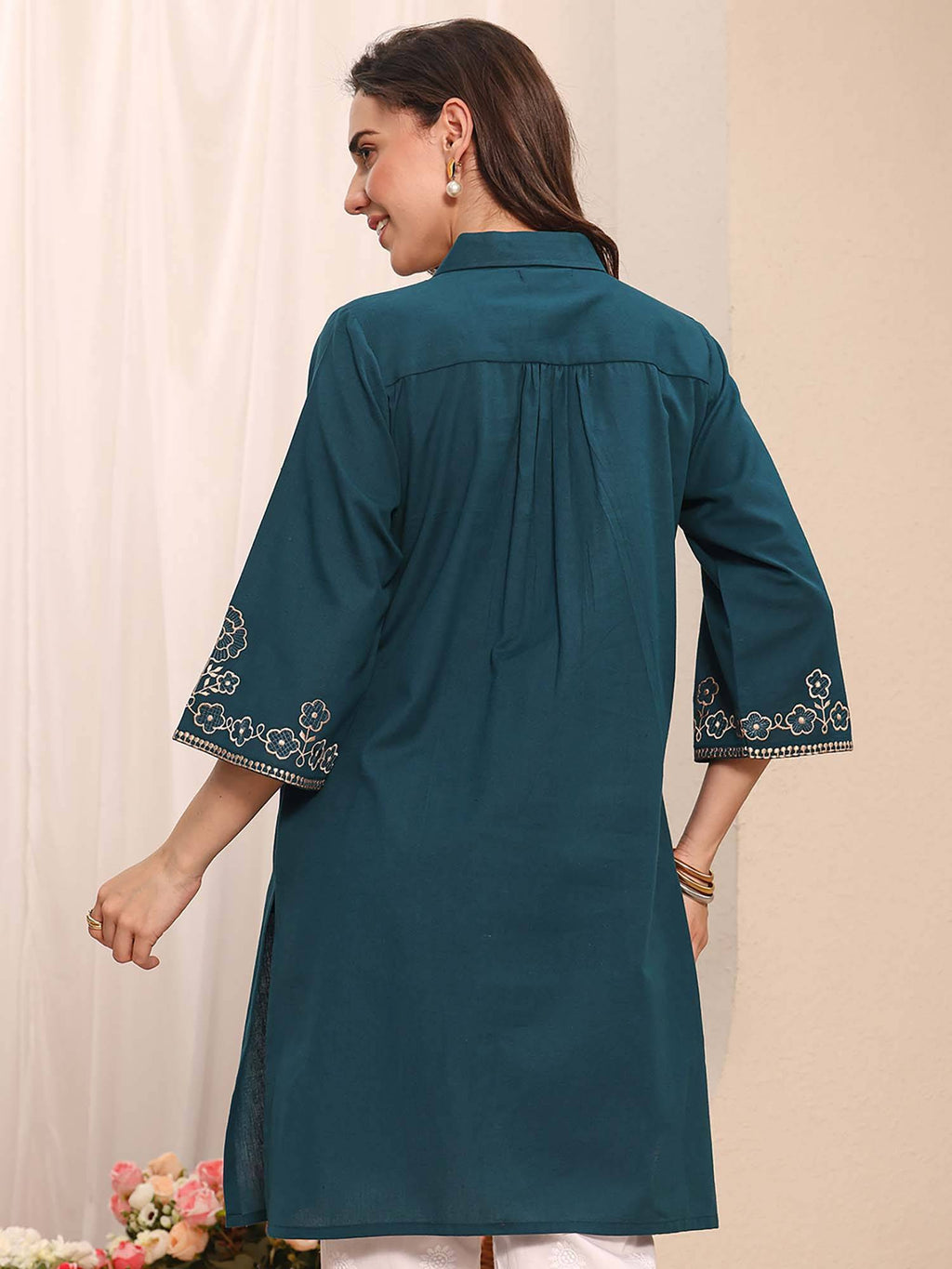 Blue Floral Embroidered Kurta | FY93 - view 3