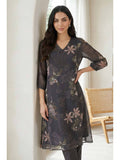 Black Floral Printed Chiffon Straight Kurta | KDG - view 1