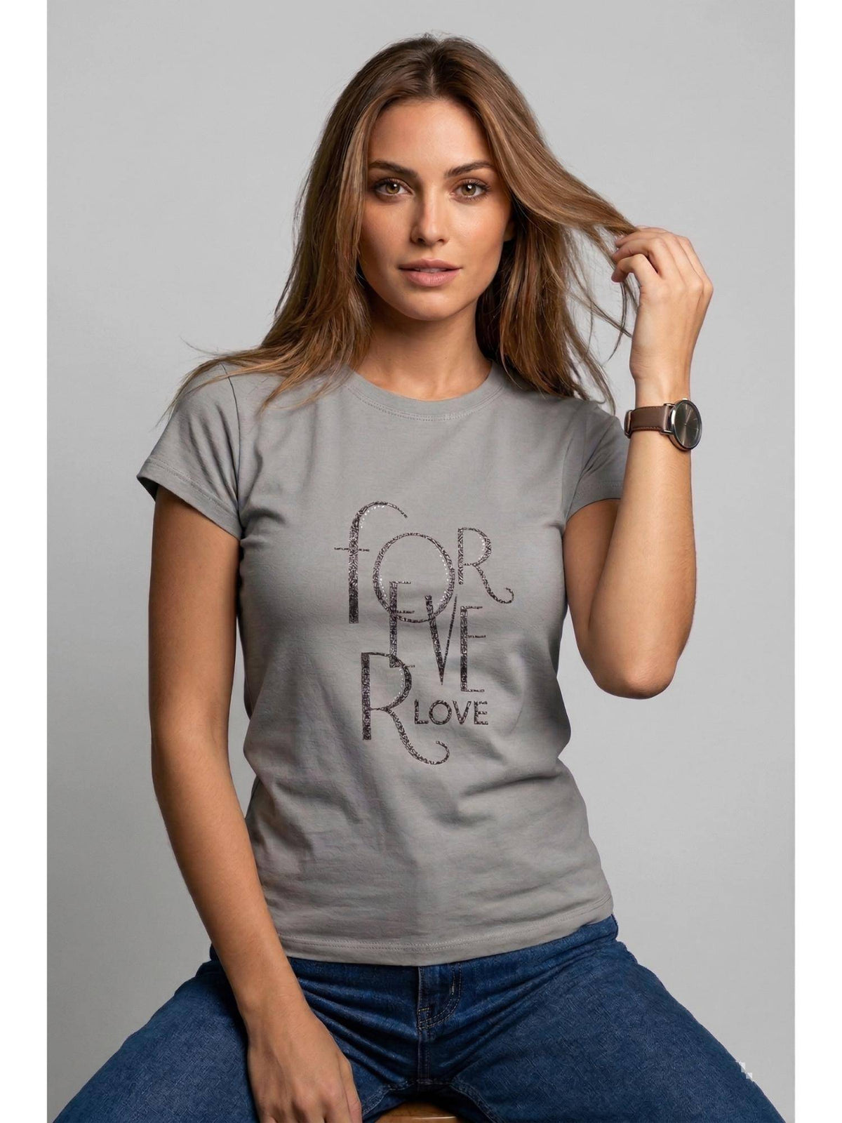 Grey Women Printed Round Neck Half Sleeve T-shirt | TS56 - view 1