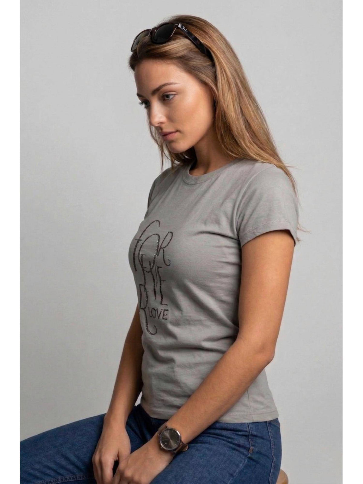 Grey Women Printed Round Neck Half Sleeve T-shirt | TS56 - view 2
