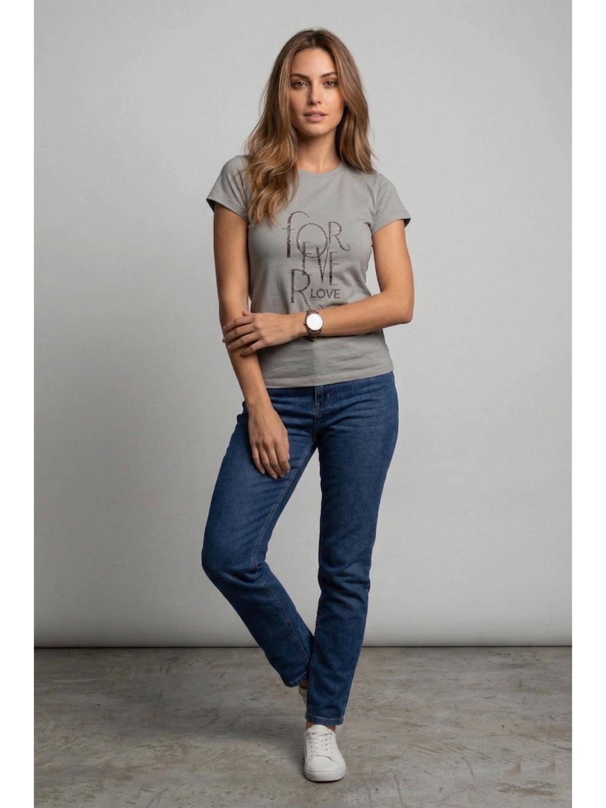 Grey Women Printed Round Neck Half Sleeve T-shirt | TS56 - view 4