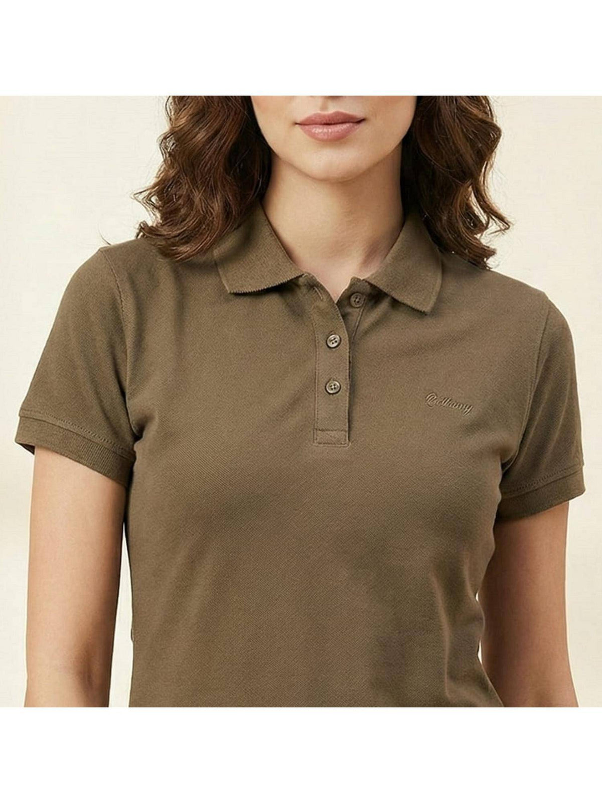 Brown Women Basic Collar Half Sleeve Polo T-shirt | PW43 - view 3
