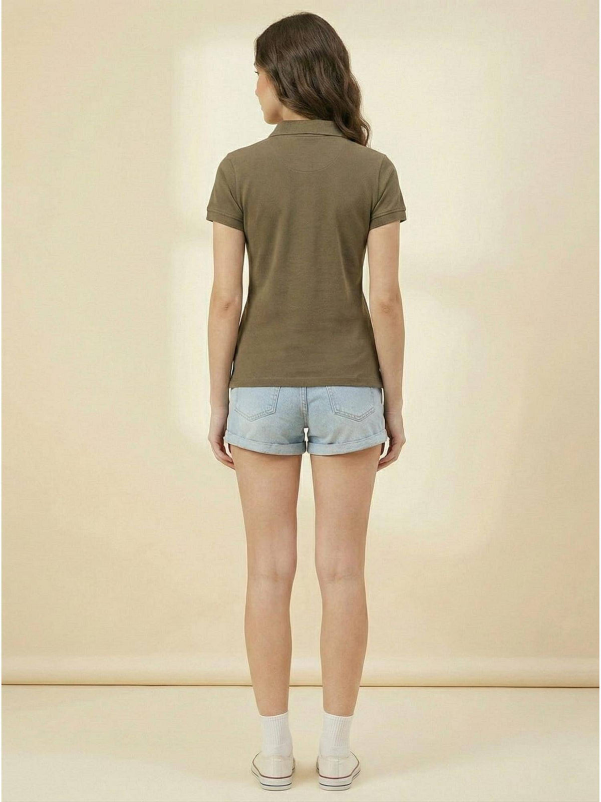 Brown Women Basic Collar Half Sleeve Polo T-shirt | PW43 - view 4