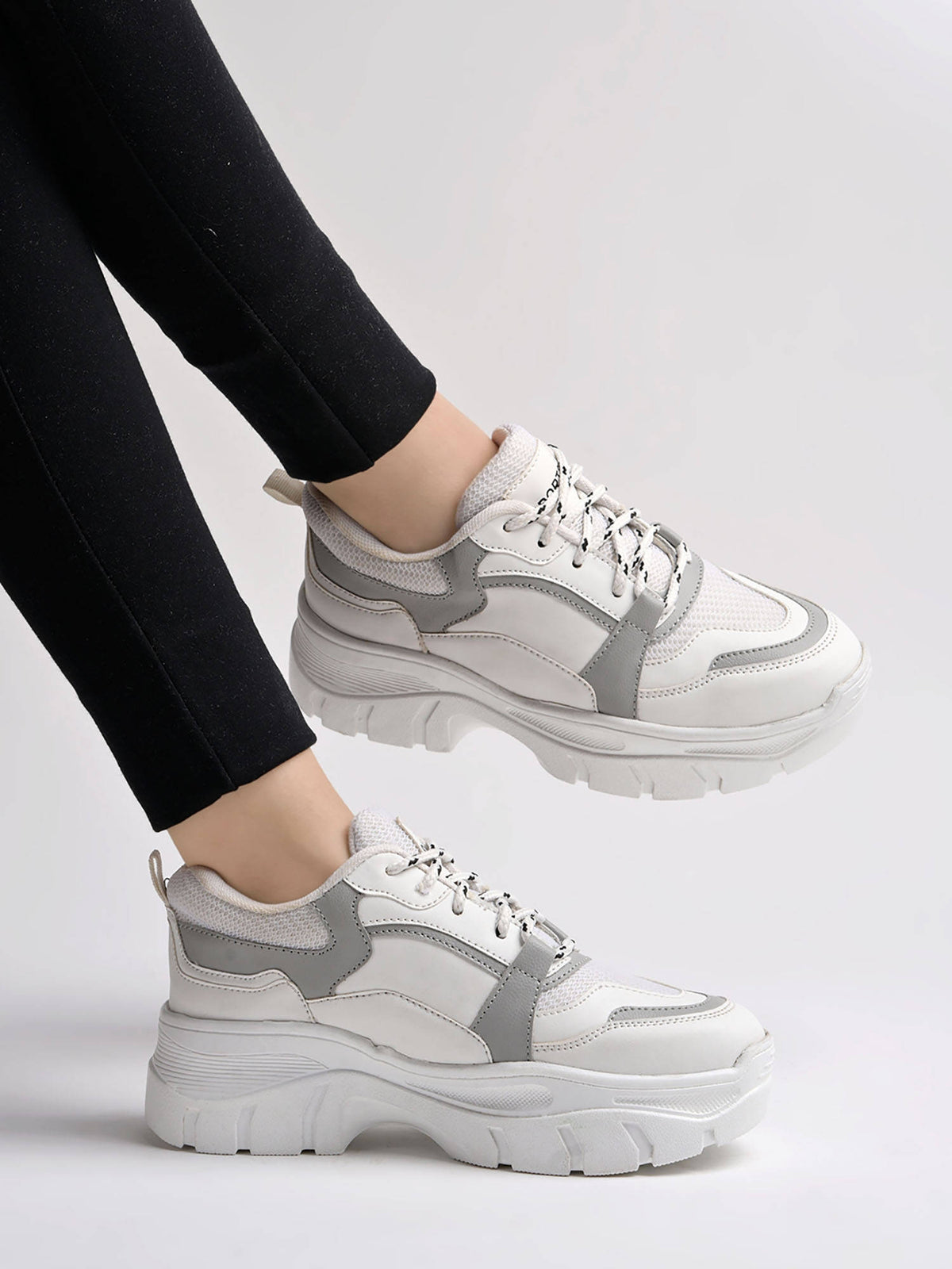 Lace-up Detail Grey Chunky Sneakers For Women & Girls | SN09 - view 1