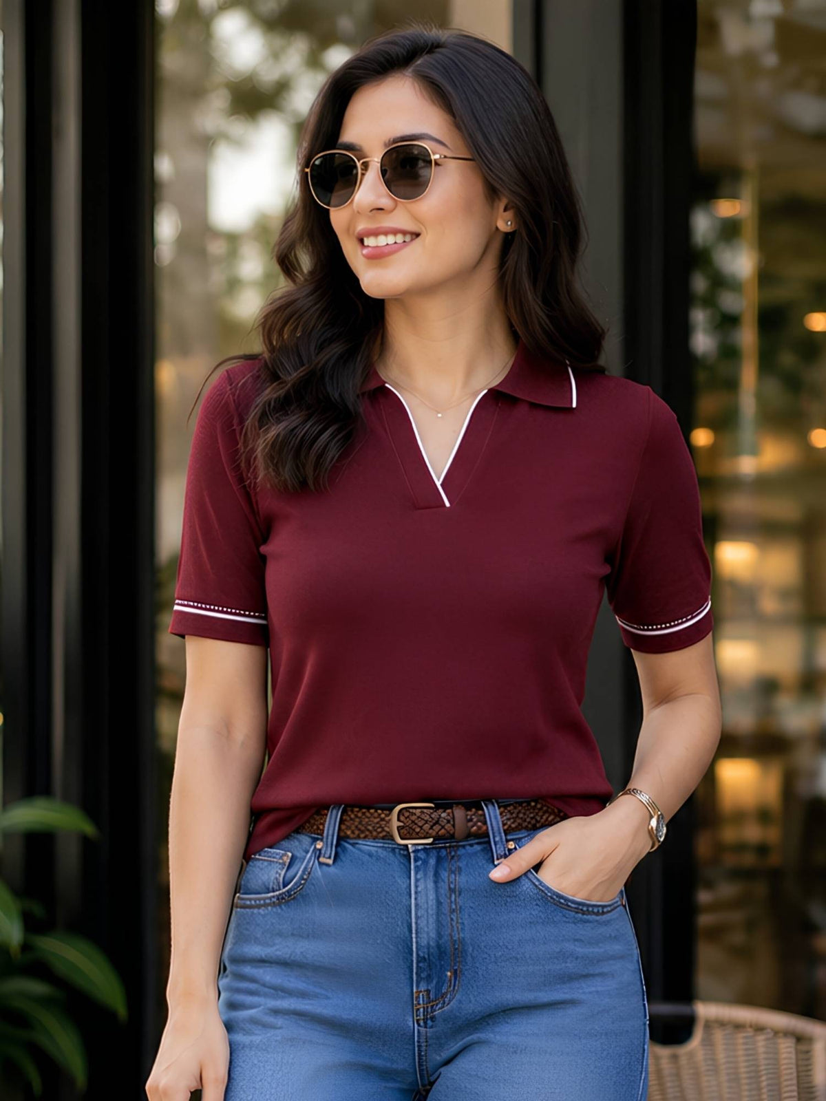 Women'S Solid Cotton Blend Half Sleeve Regular Fit Casual Polo T-Shirt | TS56 - view 1