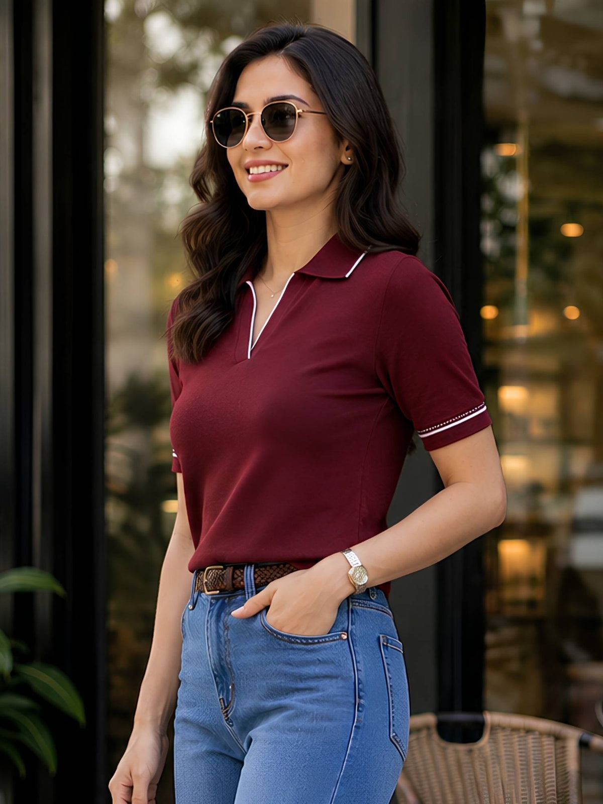 Women'S Solid Cotton Blend Half Sleeve Regular Fit Casual Polo T-Shirt | TS56 - view 3