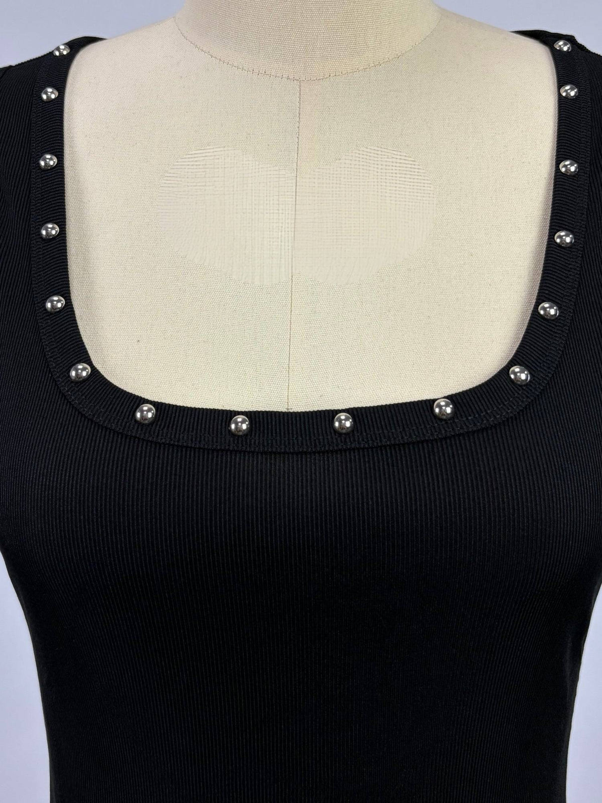 Black Square Neck Studded Fitted Tank Top | TT98 - view 4