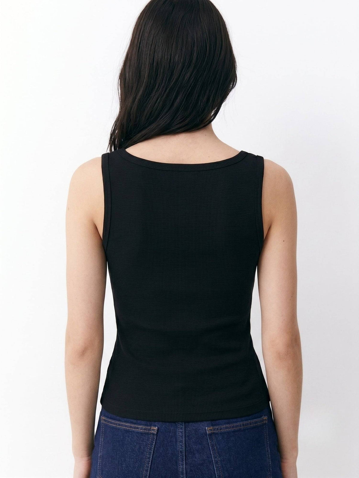 Black Square Neck Studded Fitted Tank Top | TT98 - view 5