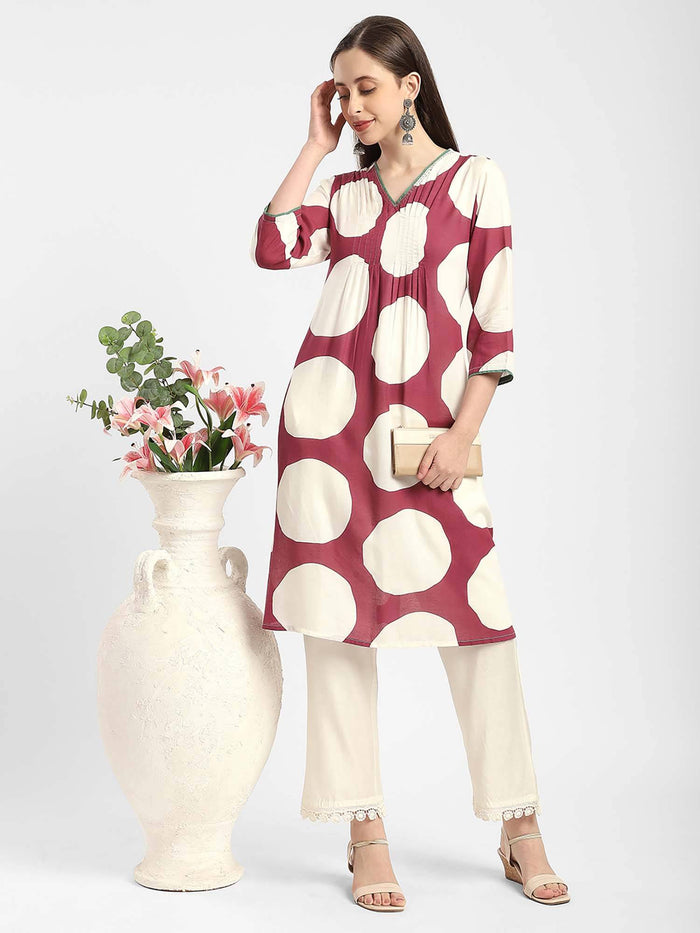 Maroon Rayon Flex A-Line Printed Kurta | U3S - view 1