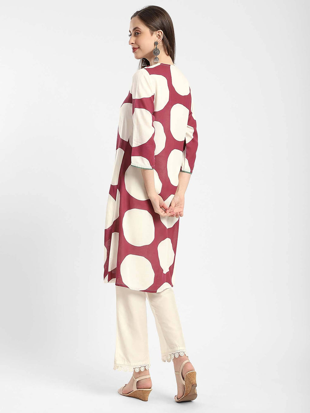 Maroon Rayon Flex A-Line Printed Kurta | U3S - view 2