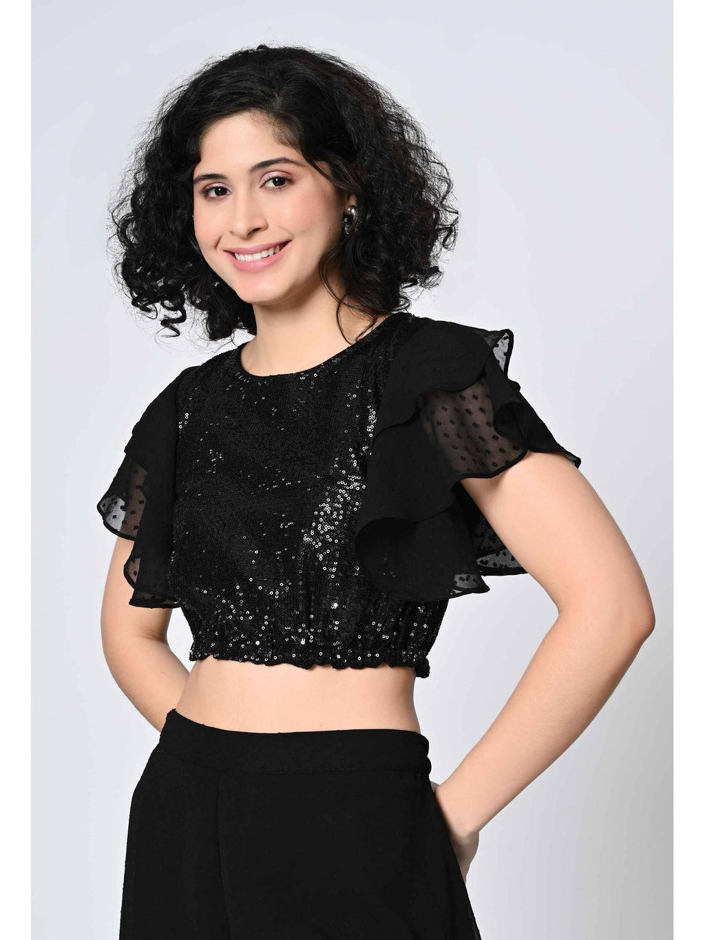 Black Embellished Top | CT61 - view 3