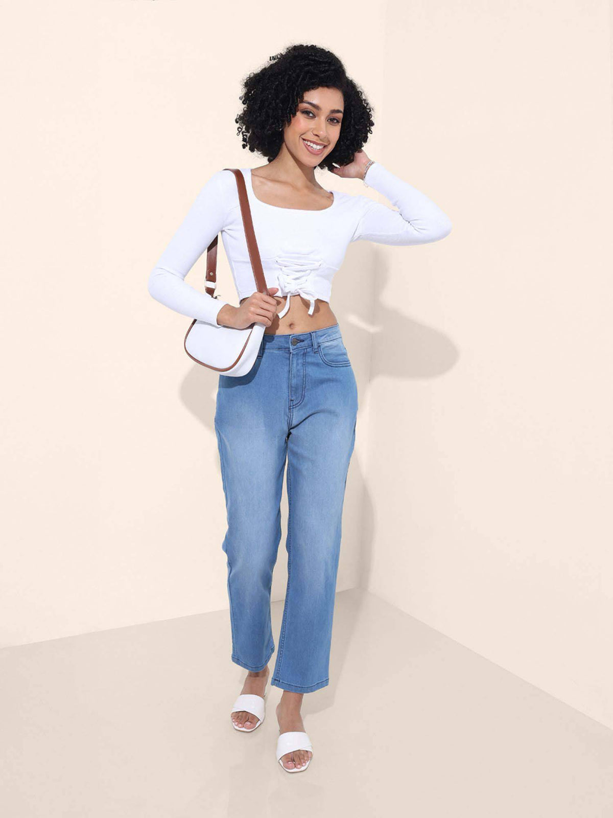 Women Straight Fit Solid Mid-Rise Jeans | ST23 - view 2