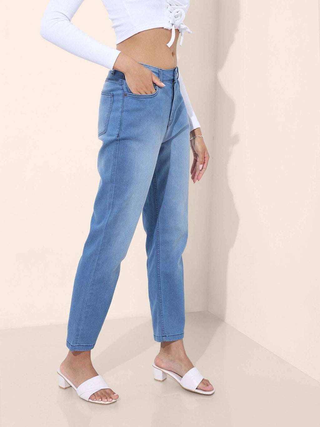 Women Straight Fit Solid Mid-Rise Jeans | ST23 - view 3