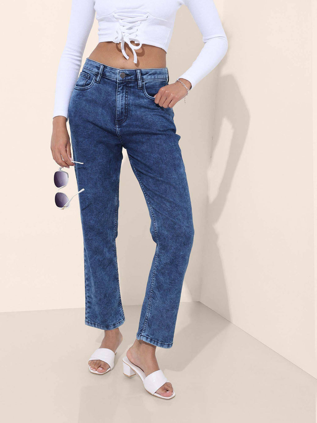 Women Straight Fit Solid Mid-Rise Jeans | ST23 - view 1