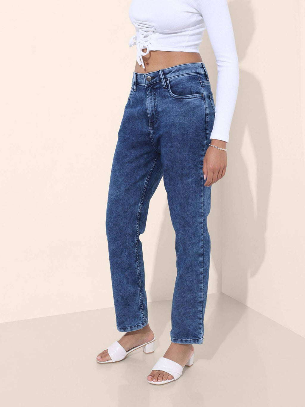 Women Straight Fit Solid Mid-Rise Jeans | ST23 - view 3