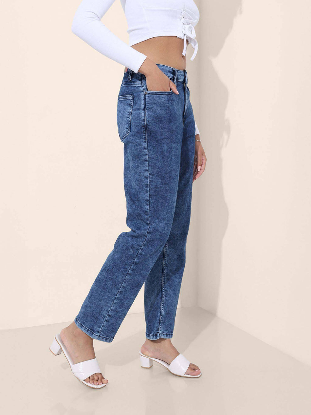 Women Straight Fit Solid Mid-Rise Jeans | ST23 - view 4