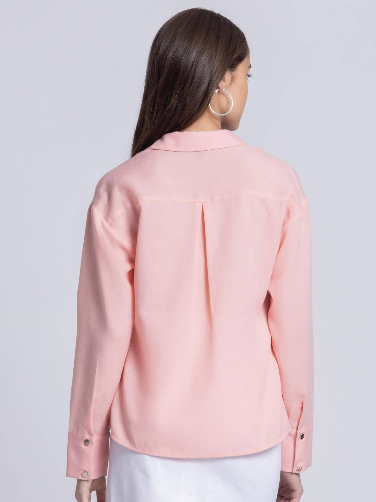 Womens Collar Neck Pink Embellished Long Sleeves Party Shirt | S67 - view 3