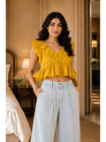 Women Mustard Plain Work Cotton Top | CT61 - view 1