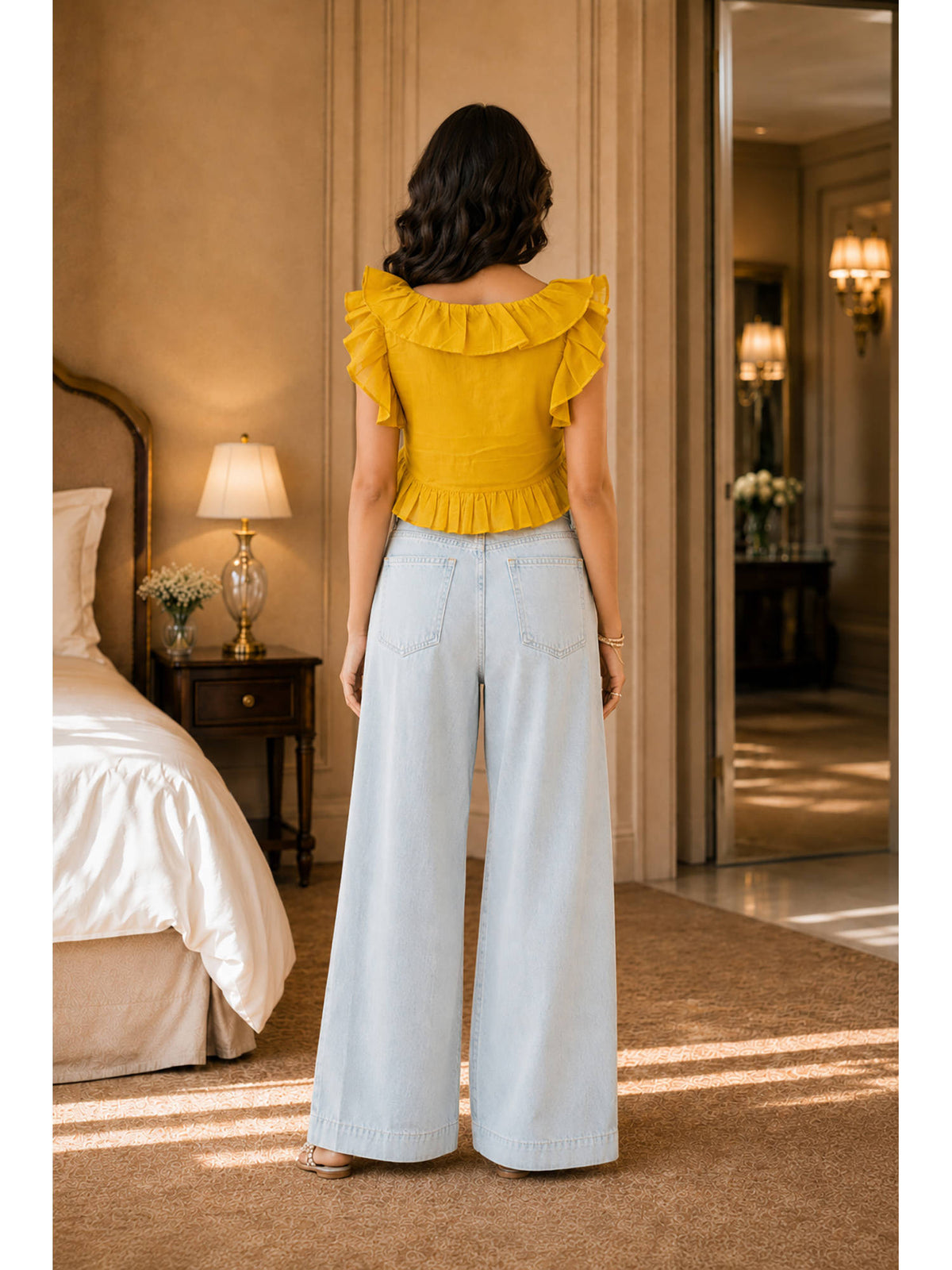 Women Mustard Plain Work Cotton Top | CT61 - view 2