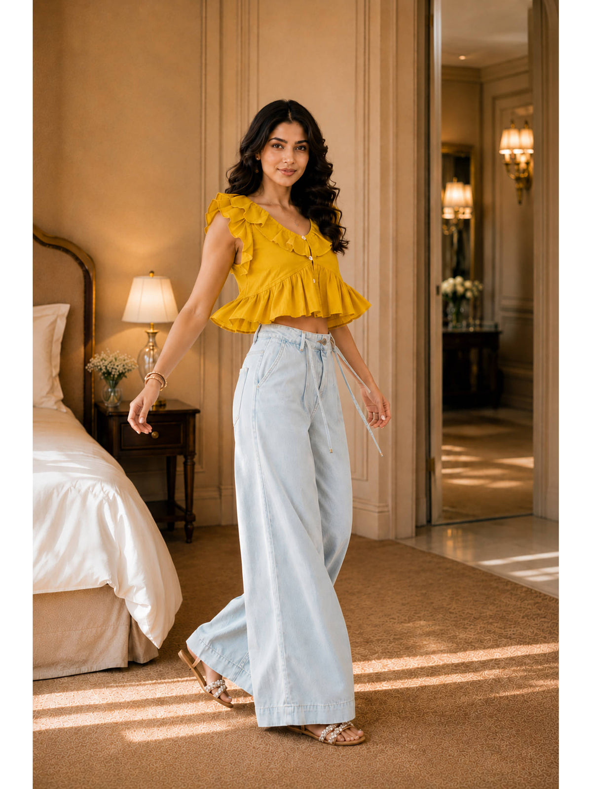 Women Mustard Plain Work Cotton Top | CT61 - view 3