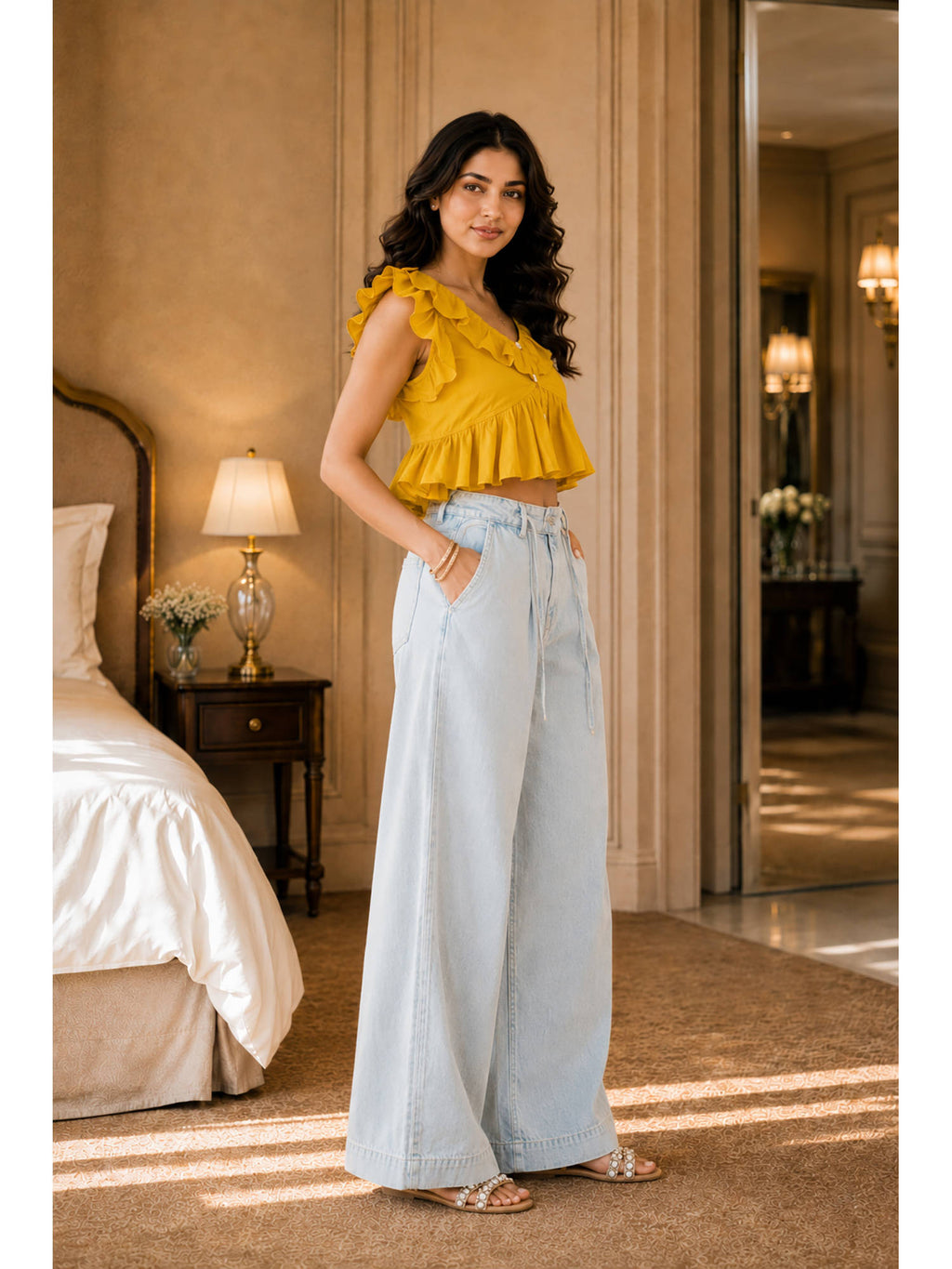 Women Mustard Plain Work Cotton Top | CT61 - view 4